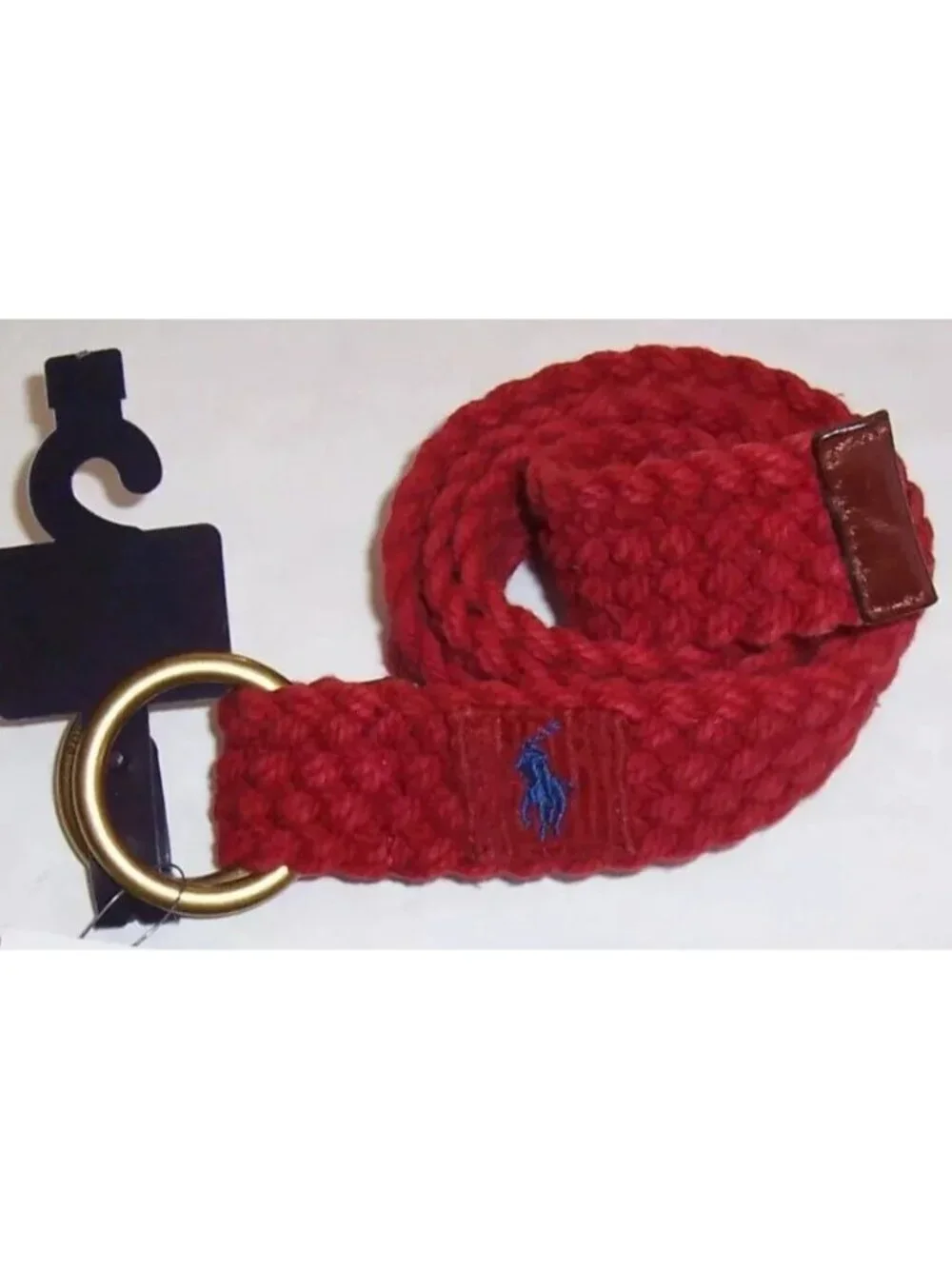 Polo Ralph Lauren Mens M Red Braided Cotton Belt Double O Ring Pony Adjustable